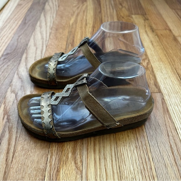NAOT Aspen Silver Pewter Rhinestone Wedge Slide On Sandals Women’s Size 38 - Picture 1 of 11